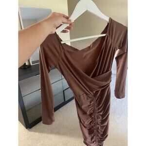 Flounce Brown Mini Dress Long Sleeve